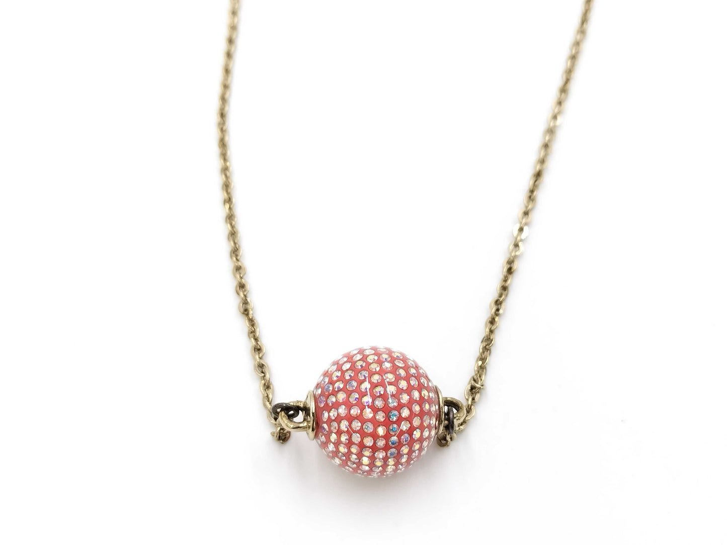 CHANEL Crystal Ball Pink Necklace D21 K Coco Mark Necklace