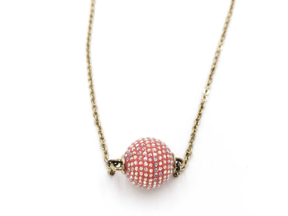 CHANEL Crystal Ball Pink Necklace D21 K Coco Mark Necklace