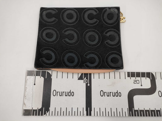 CHANEL COCO Pouch, Harako and Leather, Coco Mark, Black, with Charm