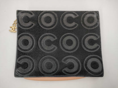 CHANEL COCO Pouch, Harako and Leather, Coco Mark, Black, with Charm