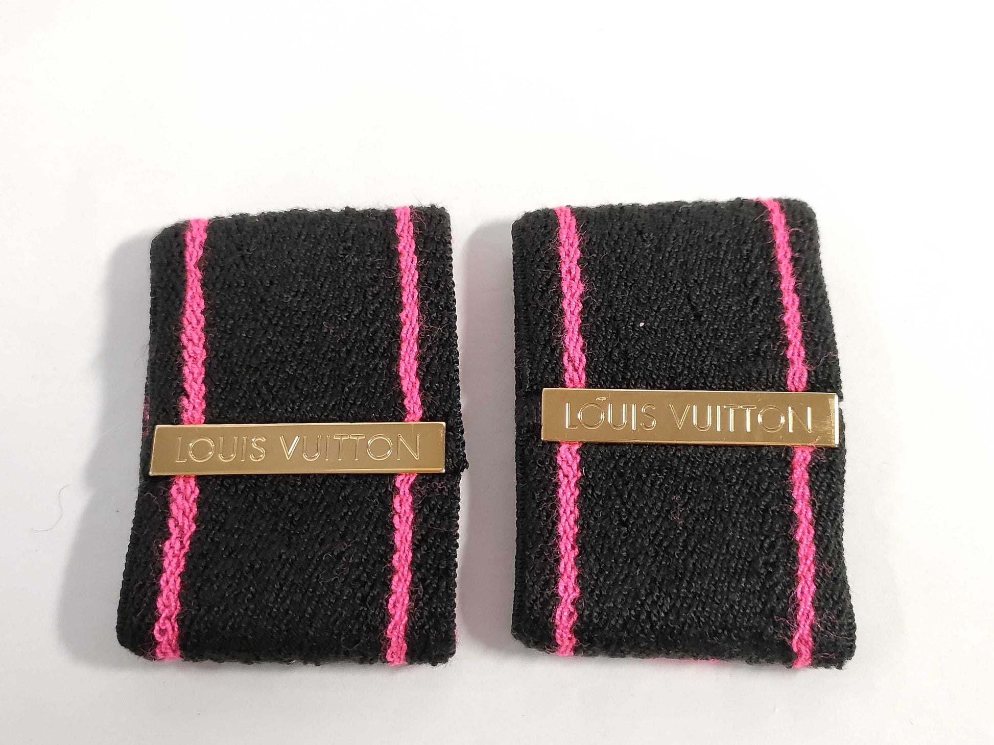 LOUIS VUITTON LOUIS VUITTON Louis Vuitton Gold Hardware Logo Black and Pink Wristband Pair M72382 Acrylic Accessories Other Accessories