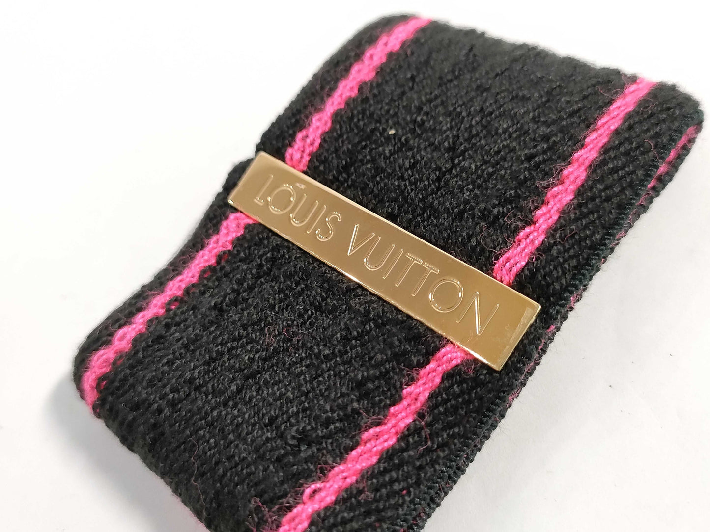 LOUIS VUITTON LOUIS VUITTON Louis Vuitton Gold Hardware Logo Black and Pink Wristband Pair M72382 Acrylic Accessories Other Accessories