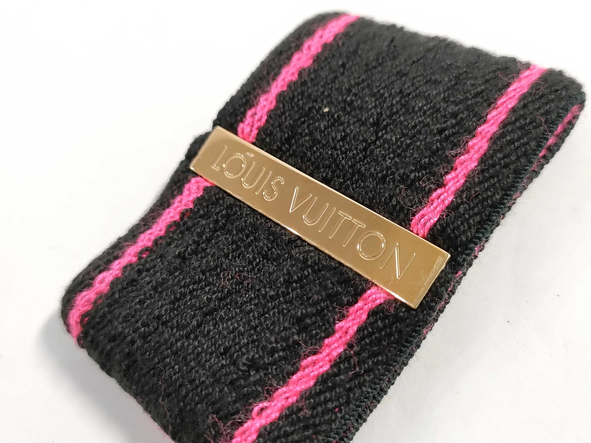 LOUIS VUITTON LOUIS VUITTON Louis Vuitton Gold Hardware Logo Black and Pink Wristband Pair M72382 Acrylic Accessories Other Accessories