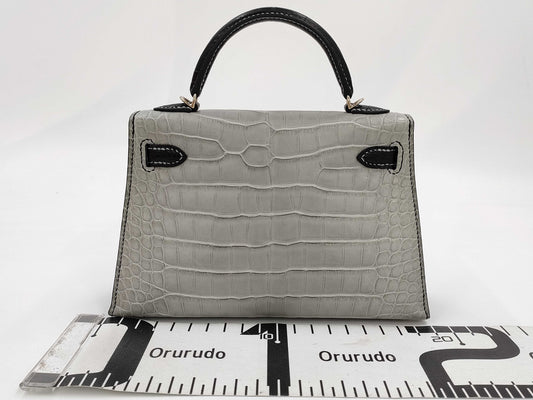 HERMES Mini Kelly Gripere / Black x Crocodile Alligator Leather x Permabrass Hardware x W Stamp [WIS441CZ] CITES Available Handbag