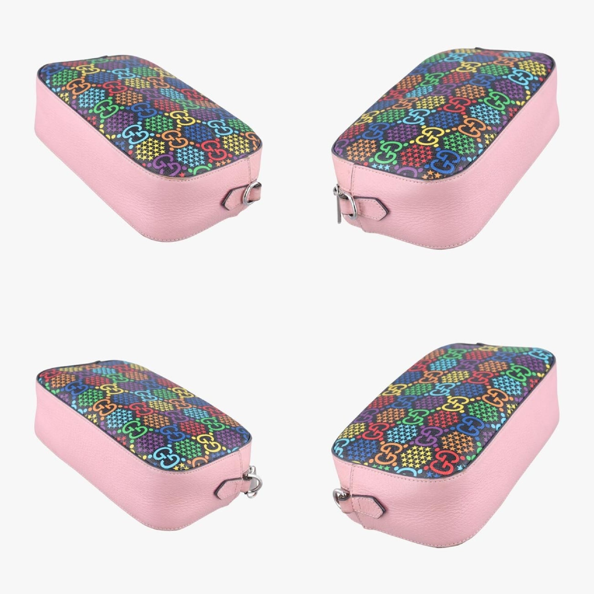 GUCCI GG Psychedelic Small Shoulder Bag in Black, Pink, and Multicolor PVC Coated Canvas 