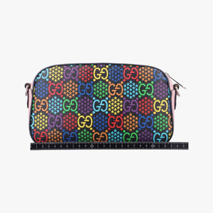 GUCCI GG Psychedelic Small Shoulder Bag in Black, Pink, and Multicolor PVC Coated Canvas 