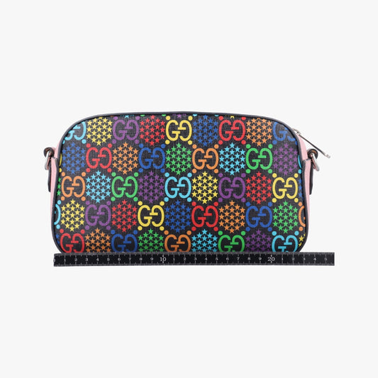 GUCCI GG Psychedelic Small Shoulder Bag in Black, Pink, and Multicolor PVC Coated Canvas 