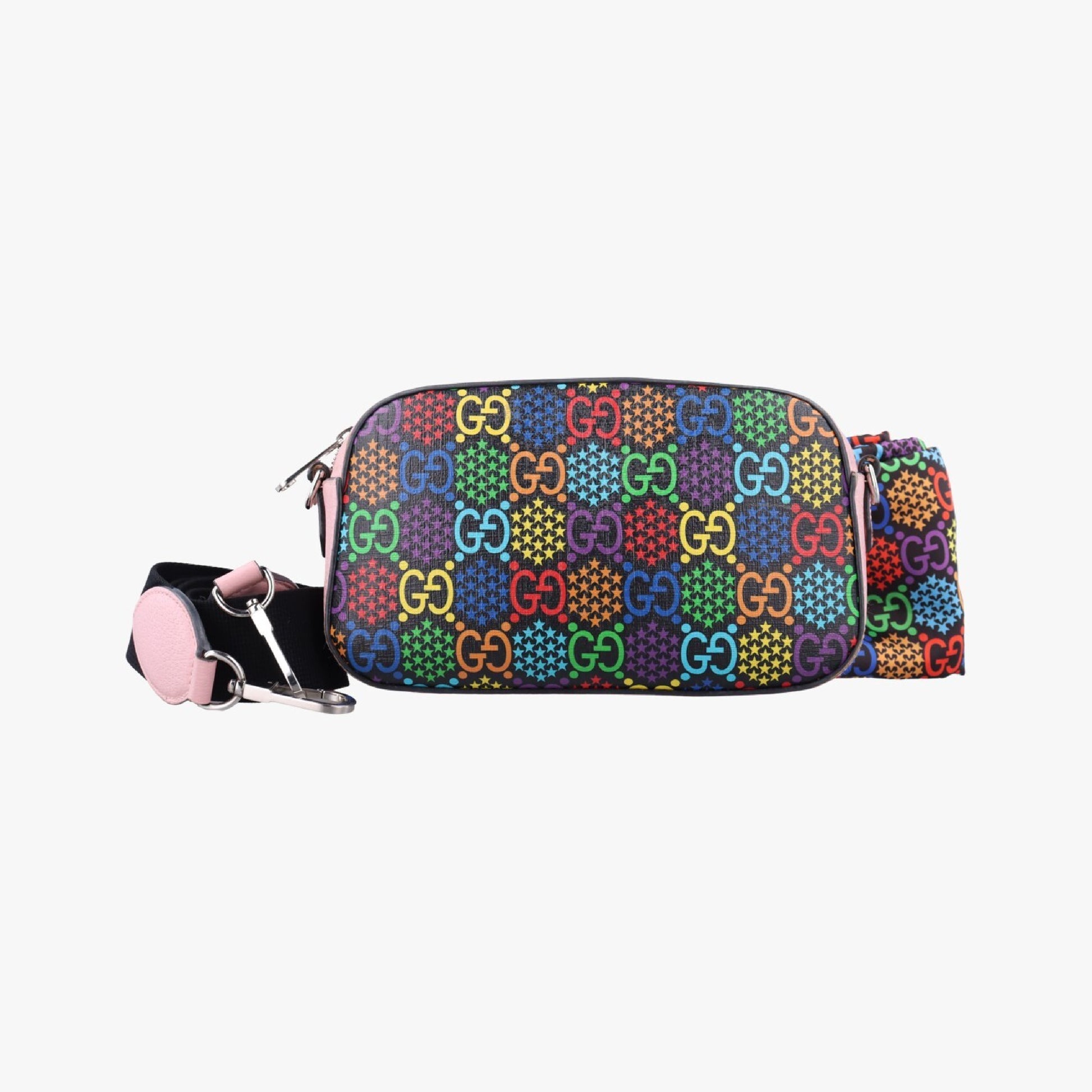 GUCCI GG Psychedelic Small Shoulder Bag in Black, Pink, and Multicolor PVC Coated Canvas 