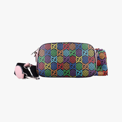 GUCCI GG Psychedelic Small Shoulder Bag in Black, Pink, and Multicolor PVC Coated Canvas 
