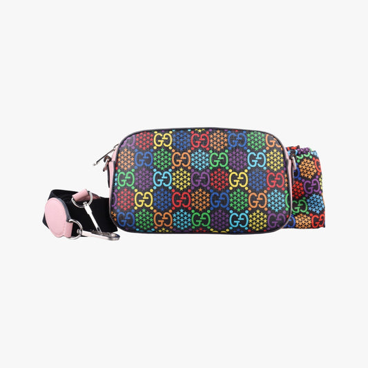 GUCCI GG Psychedelic Small Shoulder Bag in Black, Pink, and Multicolor PVC Coated Canvas 