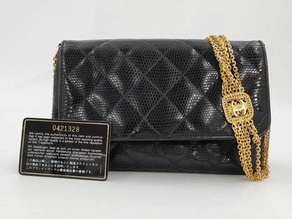 CHANEL Lizard Black Shoulder Bag