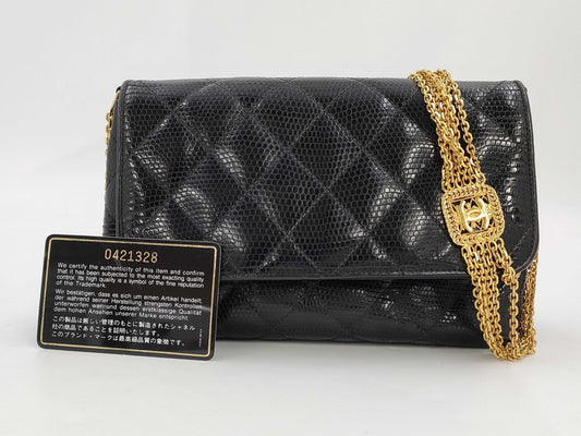 CHANEL Lizard Black Shoulder Bag