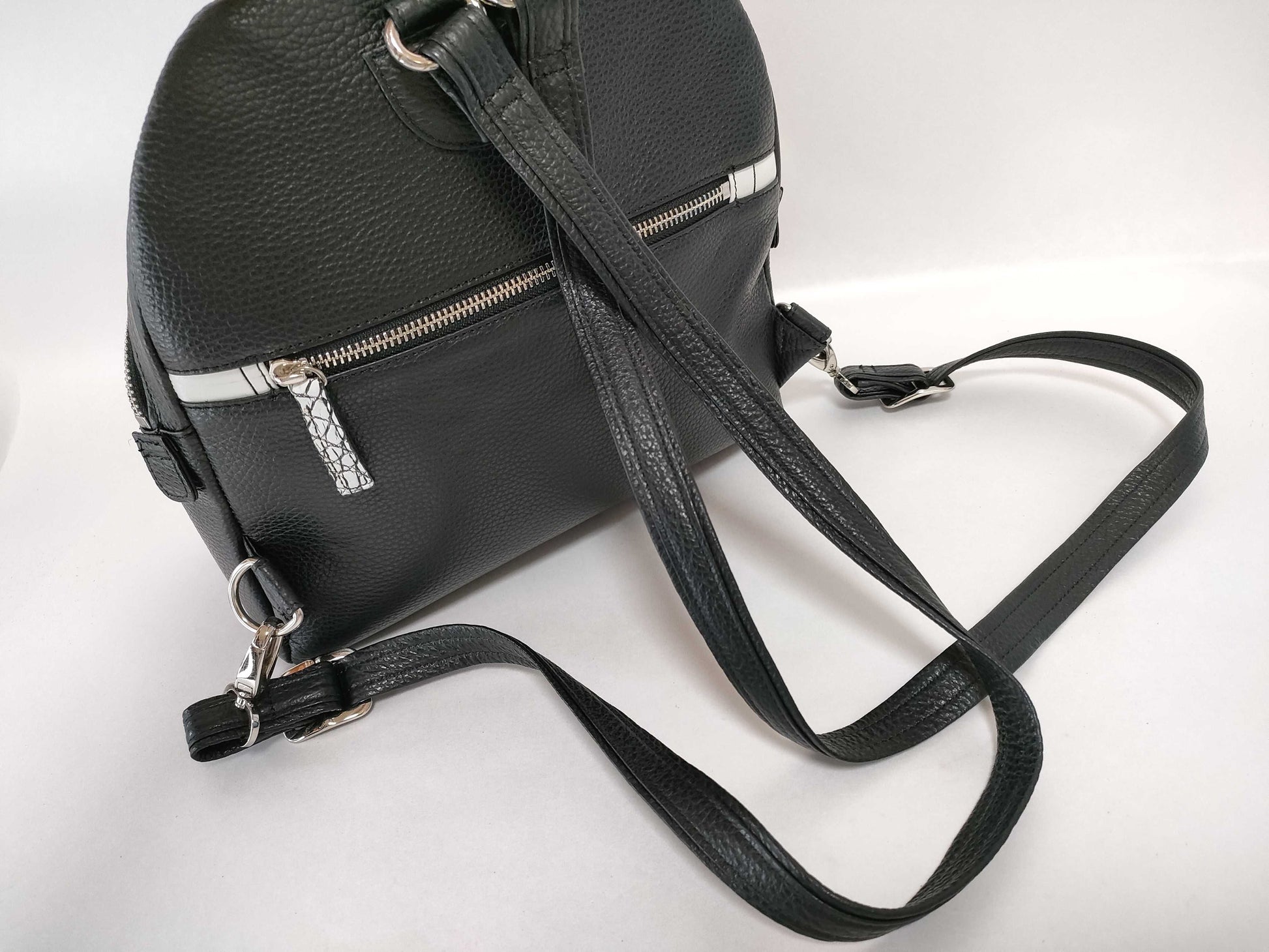 JRA Crocodile Leather Backpack/Backpack, Black/White, Dyed with Pouch