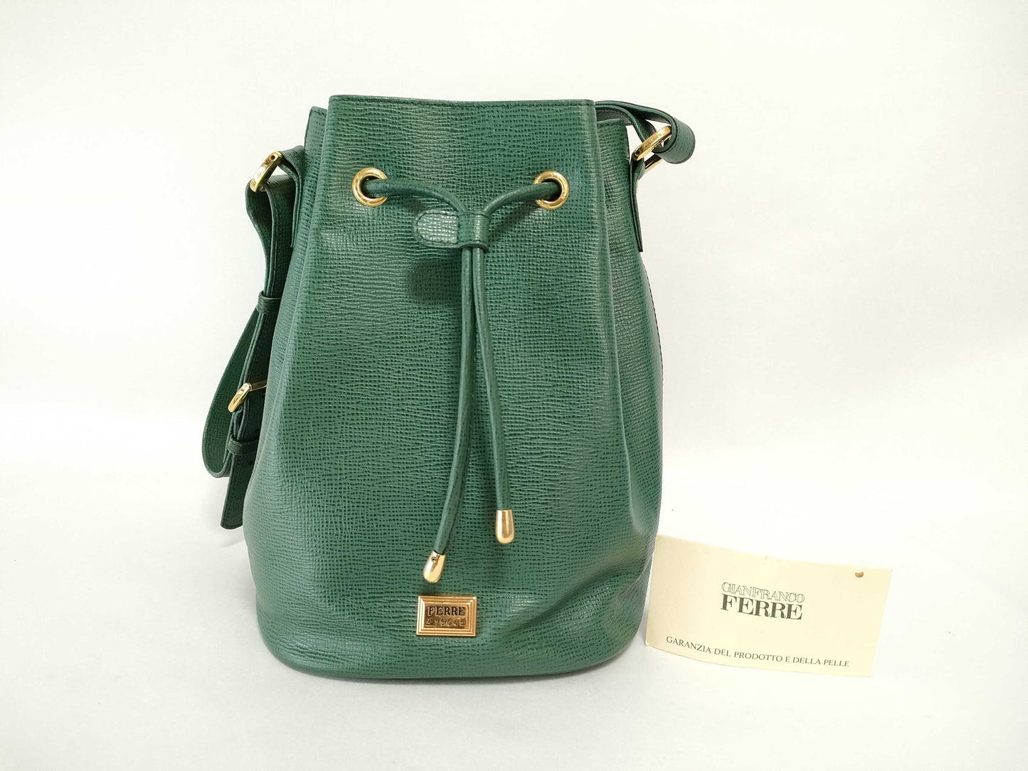 GIANFRANCO FERRE Gianfranco Leather Drawstring Shoulder Bag Green