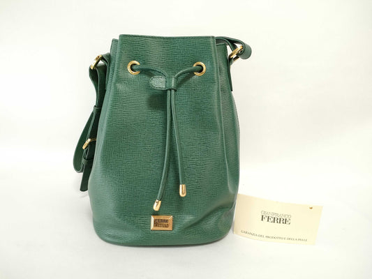 GIANFRANCO FERRE Gianfranco Leather Drawstring Shoulder Bag Green