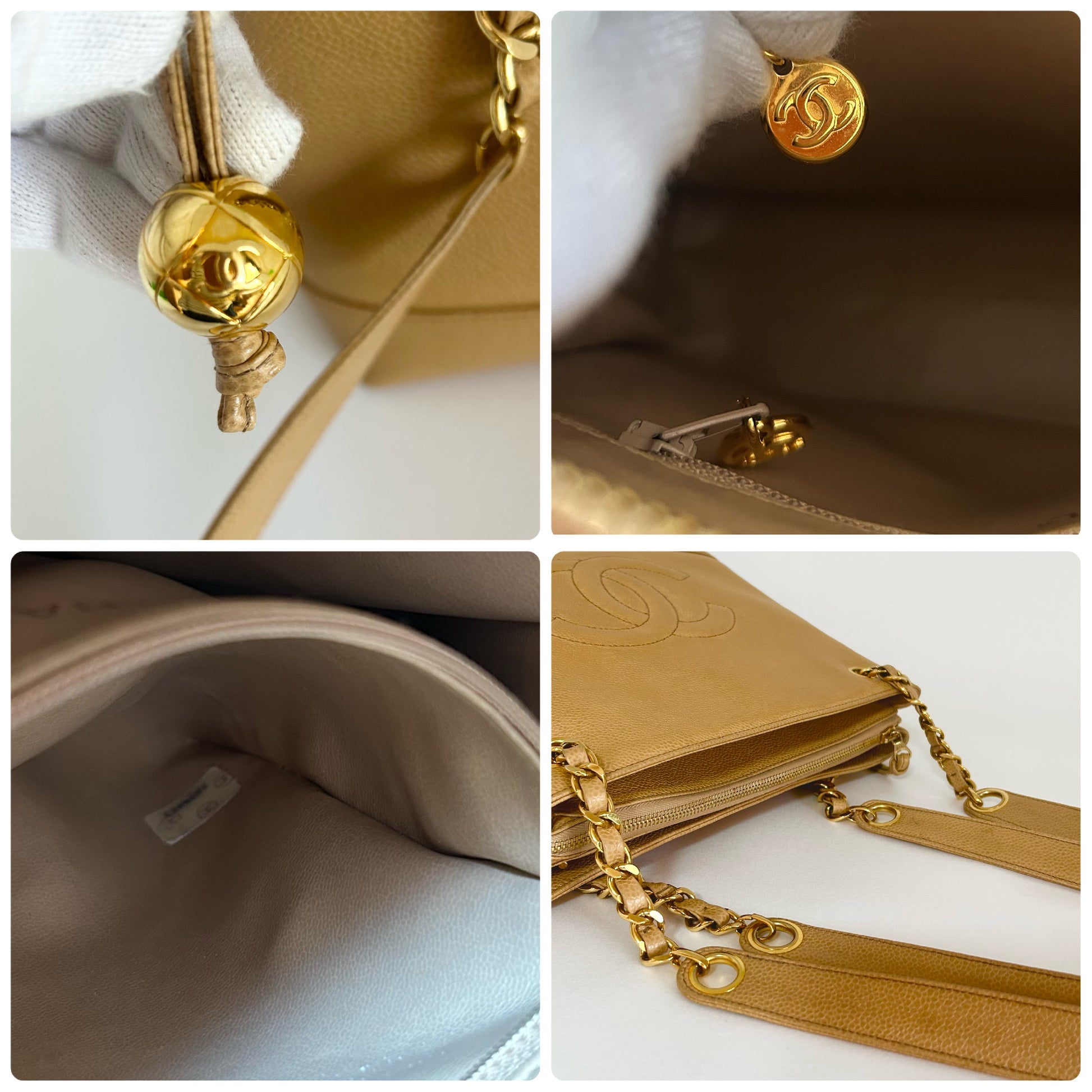 CHANEL Chain Shoulder Bag with Coco Mark and Caviar Skin, W31, Card and Sticker Included [2nd Series] Tote Bag