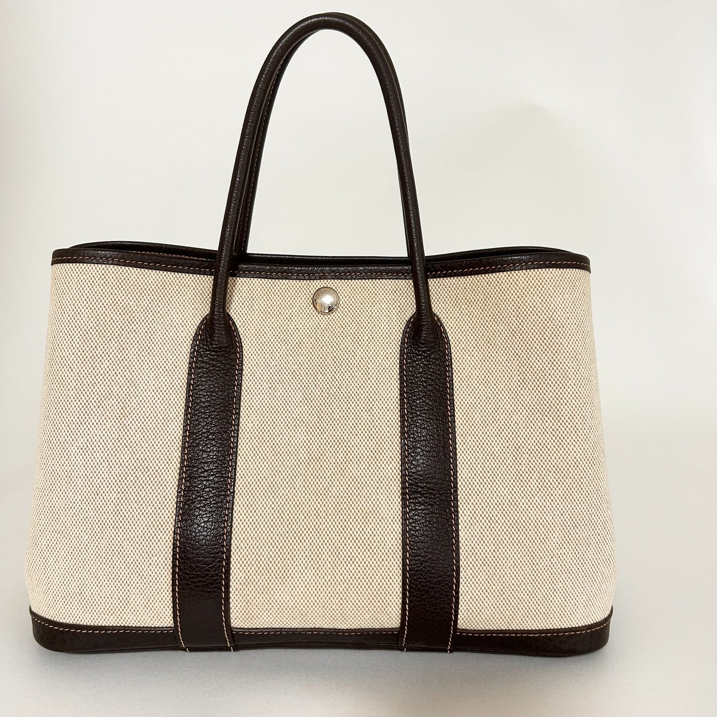 HERMES Garden Party TPM Toile H Beige Engraved Large W30 Tote Bag