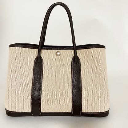 HERMES Garden Party TPM Toile H Beige Engraved Large W30 Tote Bag