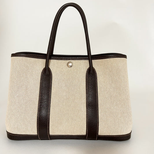 HERMES Garden Party TPM Toile H Beige Engraved Large W30 Tote Bag