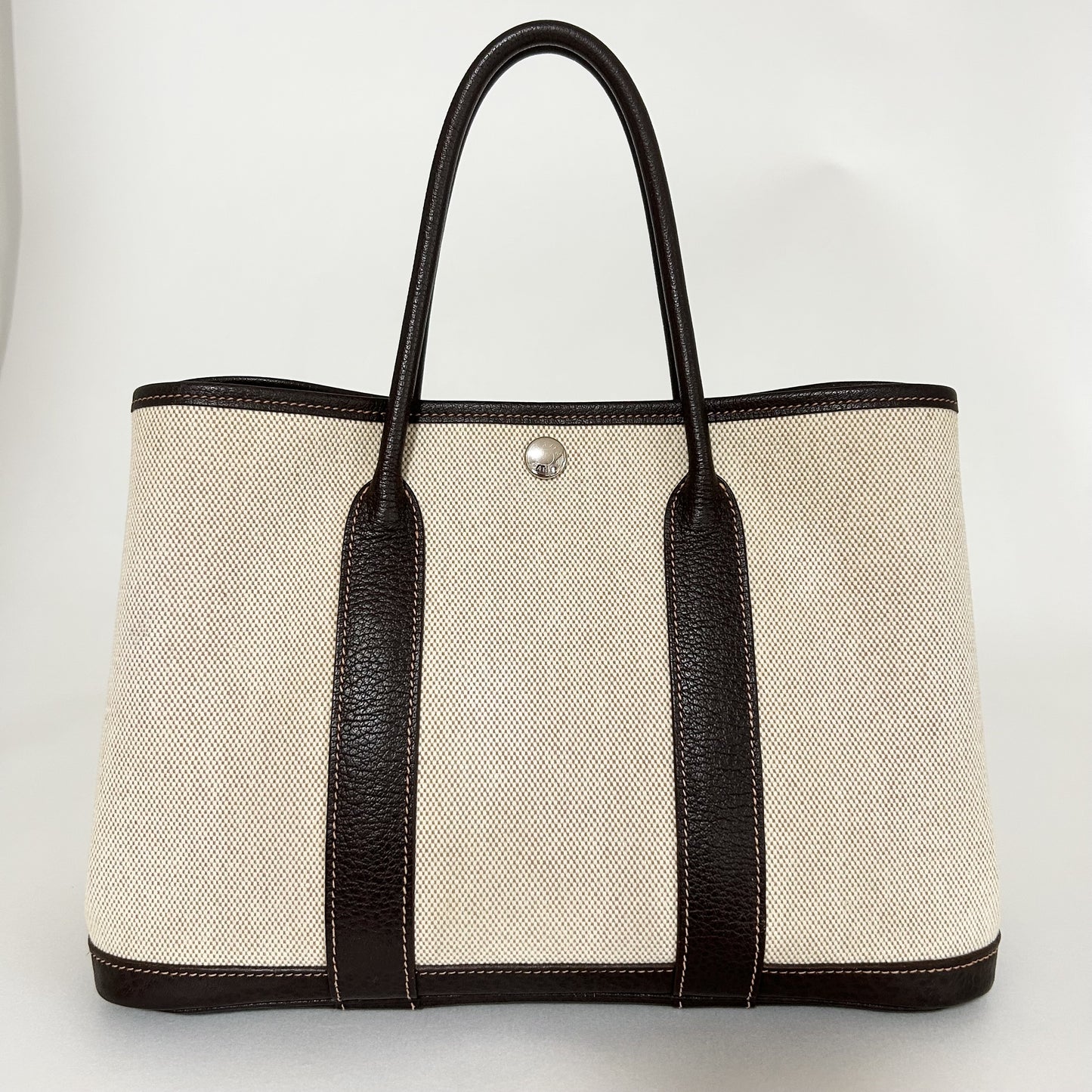 HERMES Garden Party TPM Toile H Beige Engraved Large W30 Tote Bag
