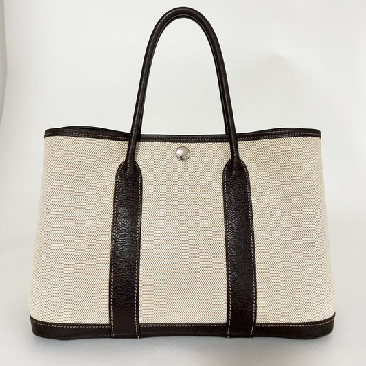 HERMES Garden Party TPM Toile H Beige Engraved Large W30 Tote Bag