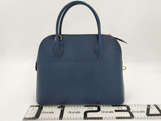 HERMES Bolide 31 Ardennes Handbag in Navy with Gold Hardware