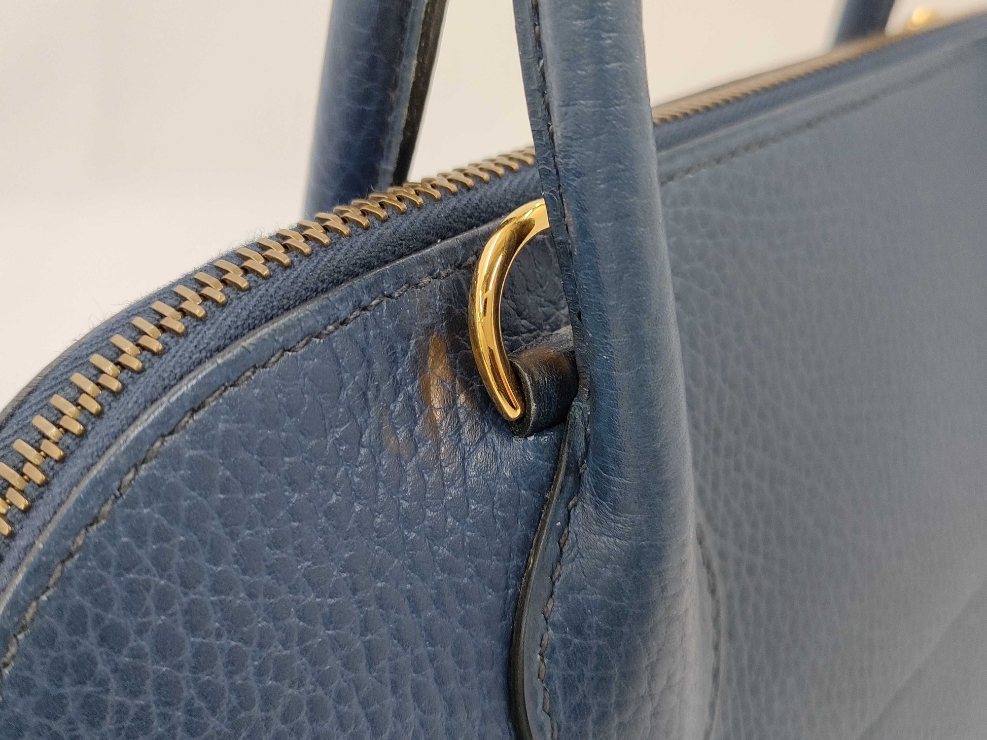 HERMES Bolide 31 Ardennes Handbag in Navy with Gold Hardware