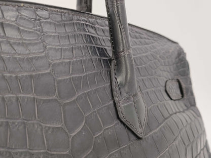 HERMES Birkin 35 Niloticus Matte Silver Hardware Handbag