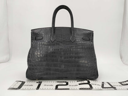 HERMES Birkin 35 Niloticus Matte Silver Hardware Handbag