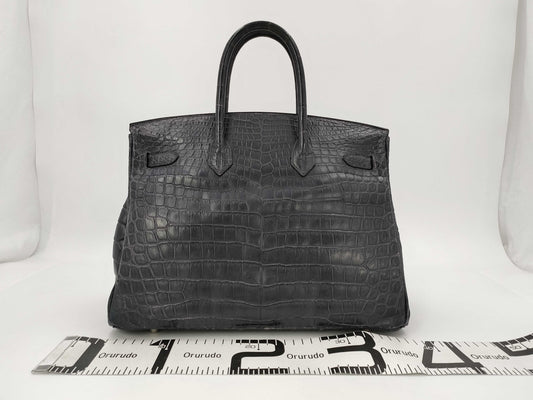 HERMES Birkin 35 Niloticus Matte Silver Hardware Handbag