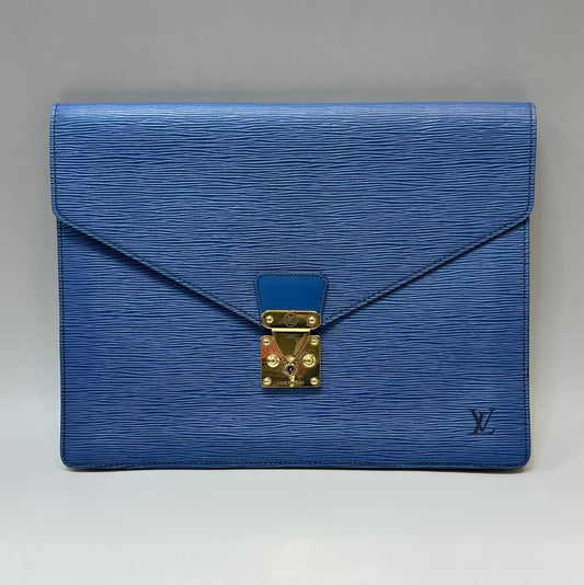 LOUIS VUITTON Epi Leather Porte-Document Senator Document Bag Business Clutch Bag Blue A20980 Business Bag