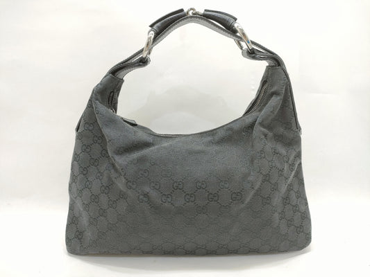 GUCCI GG Canvas GUCCI Horsebit Hobo Handbag GG Canvas Black Handbag