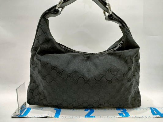 GUCCI GG Canvas GUCCI Horsebit Hobo Handbag GG Canvas Black Handbag