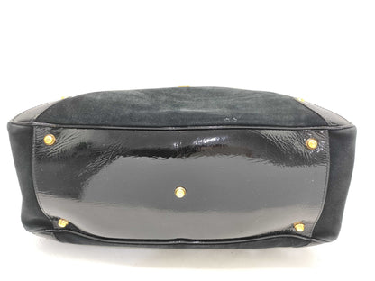 GUCCI Bamboo Boston Bag with Horsebit Pattern in Black Suede and Leather