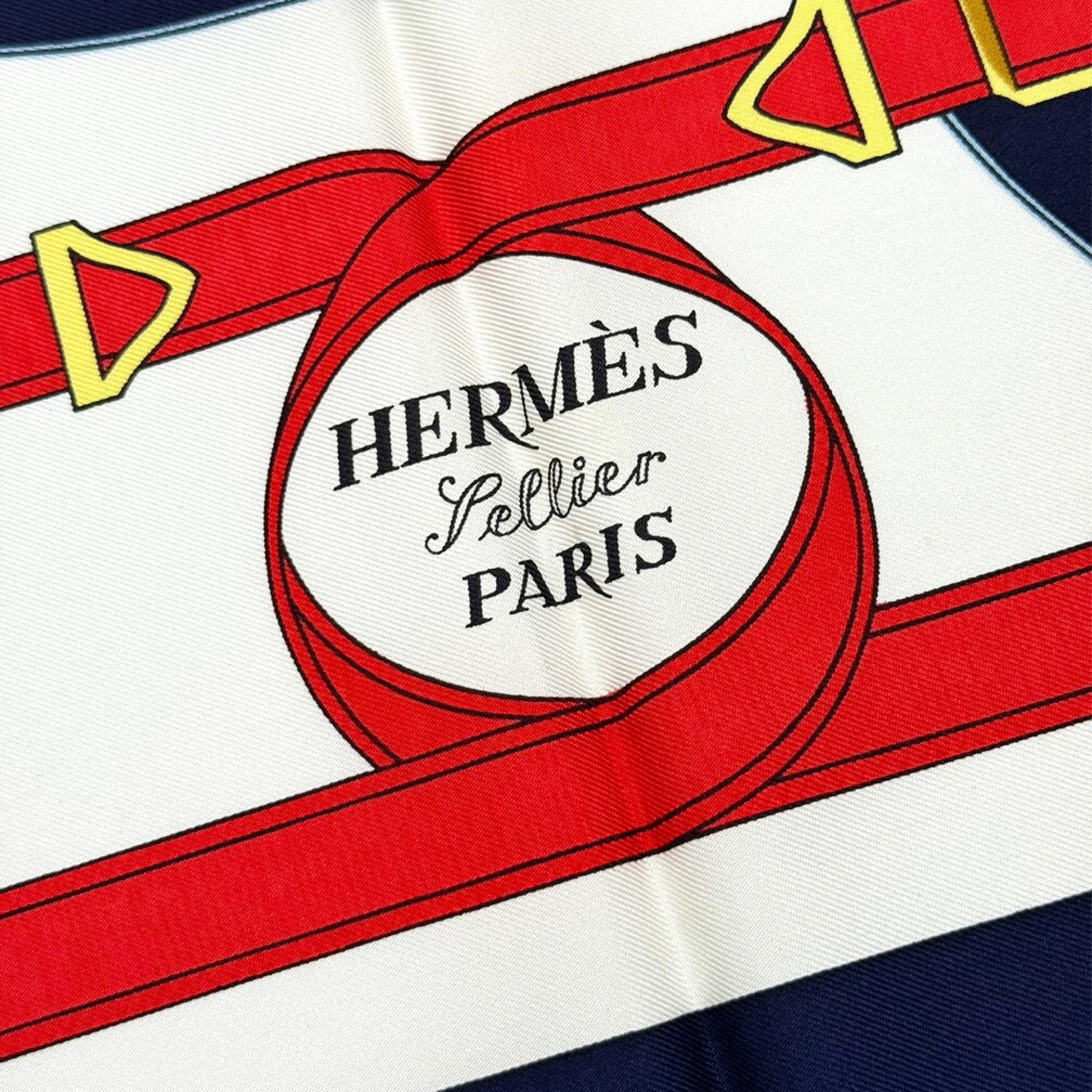HERMES HERMES Carré 90cm 100% Silk Eperon d'Or Golden Spurs Navy White Women's Other Accessories