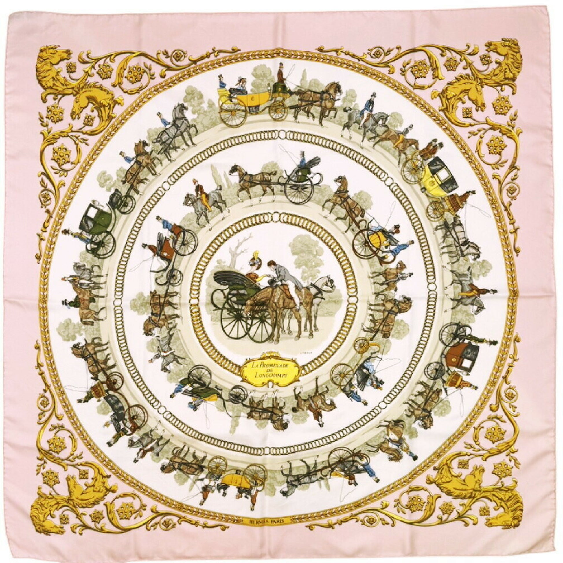 HERMES HERMES Carré 90cm 100% Silk LA PROMENADE DE LONGCHAMPS Stroll to Longchamp Pink Women's Other Accessories