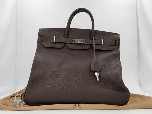 HERMES Haute Couture 45 Taurillon Clemence Leather, Dark Brown with Silver Hardware, 1999, Handbag