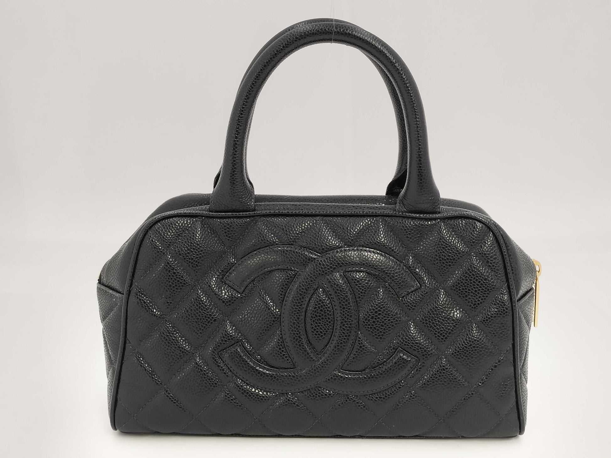 CHANEL Mini Boston Bag, Black, Caviar, with Seal