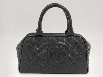 CHANEL Mini Boston Bag, Black, Caviar, with Seal