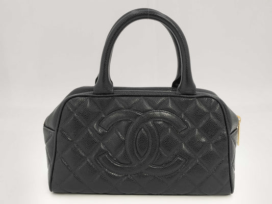 CHANEL Mini Boston Bag, Black, Caviar, with Seal