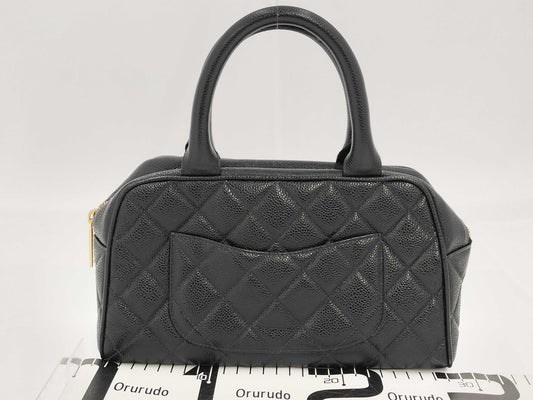 CHANEL Mini Boston Bag, Black, Caviar, with Seal