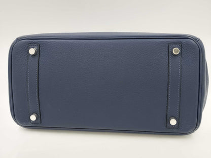 HERMES Birkin 30 Verso Togo Blue Indigo Silver Hardware Handbag