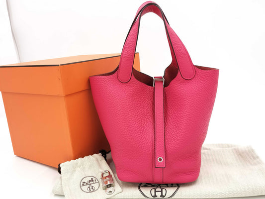 HERMES Picotin Lock 18 PM Rose Mexico Silver Hardware D Stamp Handbag