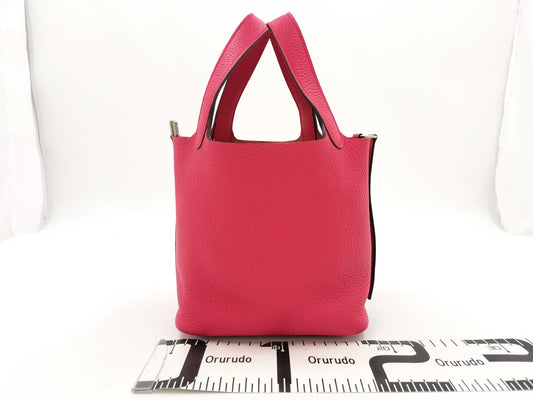 HERMES Picotin Lock 18 PM Rose Mexico Silver Hardware D Stamp Handbag