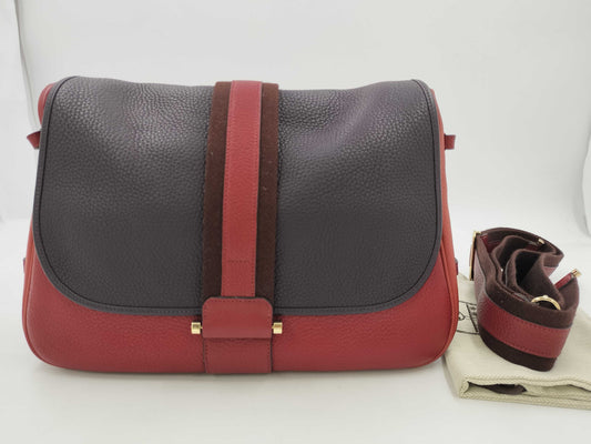 HERMES Boullangue Taurillon Shoulder Bag in Purple and Red with Gold Hardware and R Stamp