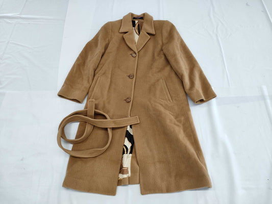 LEONARD Belted Coat with All-Over Print Lining, Size 9AR