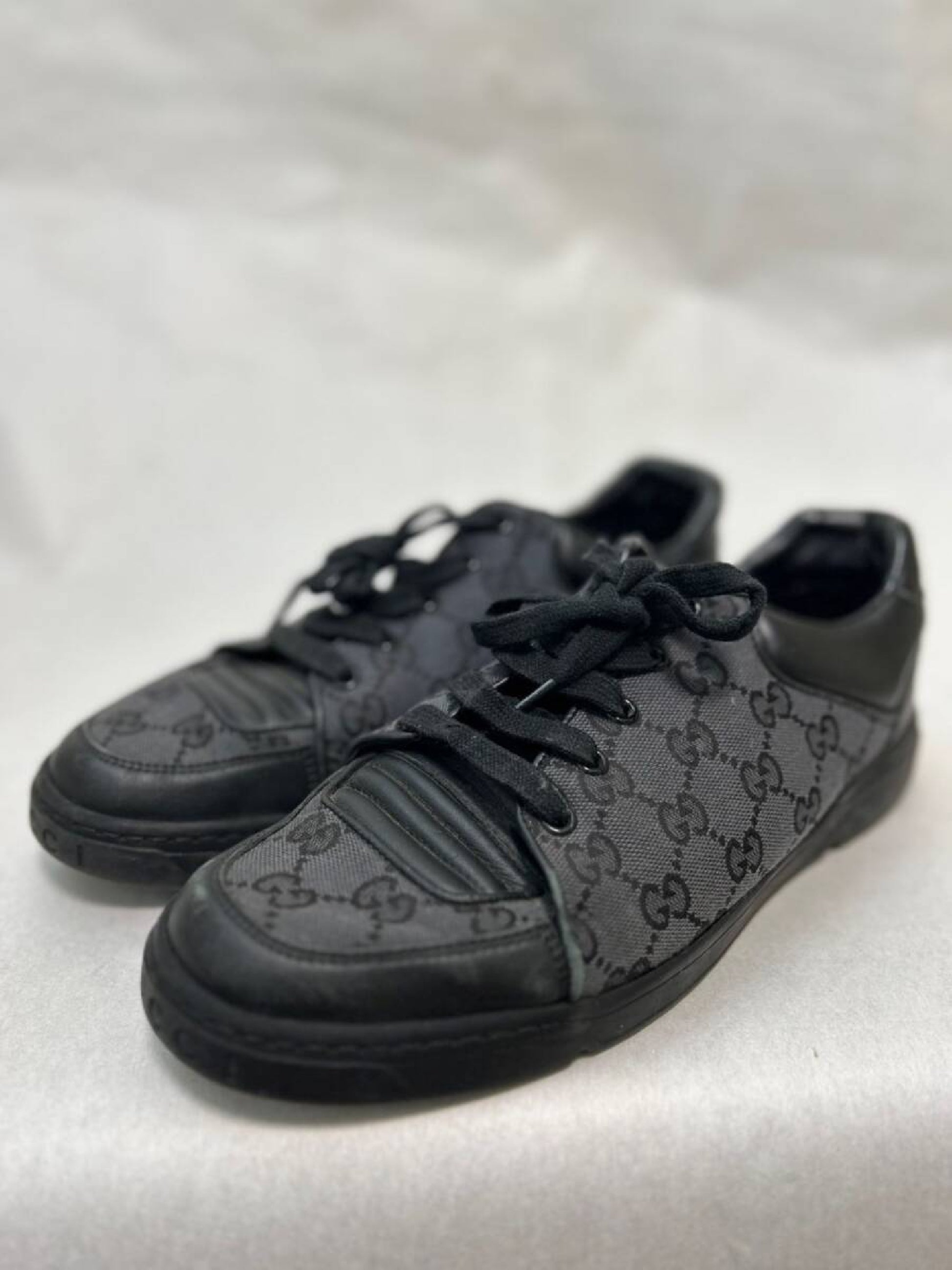 GUCCI GG Logo Leather Canvas Sneakers 5 1/2 Sneakers