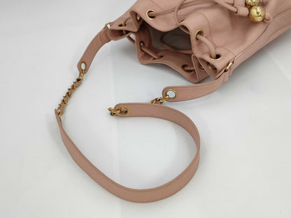 CHANEL Caviar Skin Triple Coco Chain Shoulder Bag with Drawstring, G Hardware, Pink, No. 5 [Sealed] Shoulder Bag