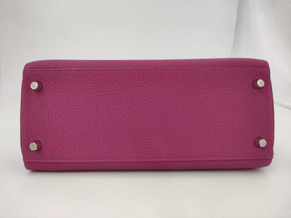 HERMES Kelly 28 C Stamp Togo Rose Purple Silver Hardware Handbag