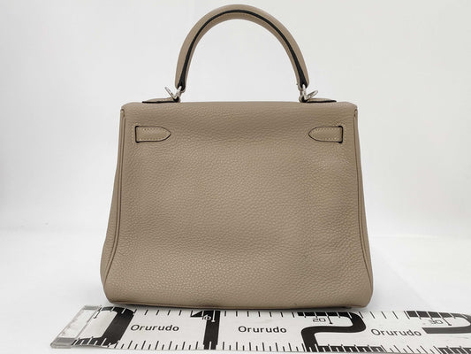 HERMES Kelly 25 Le Tourne Taurillon Clemence Leather Tourtiere Gray with Silver Hardware Handbag